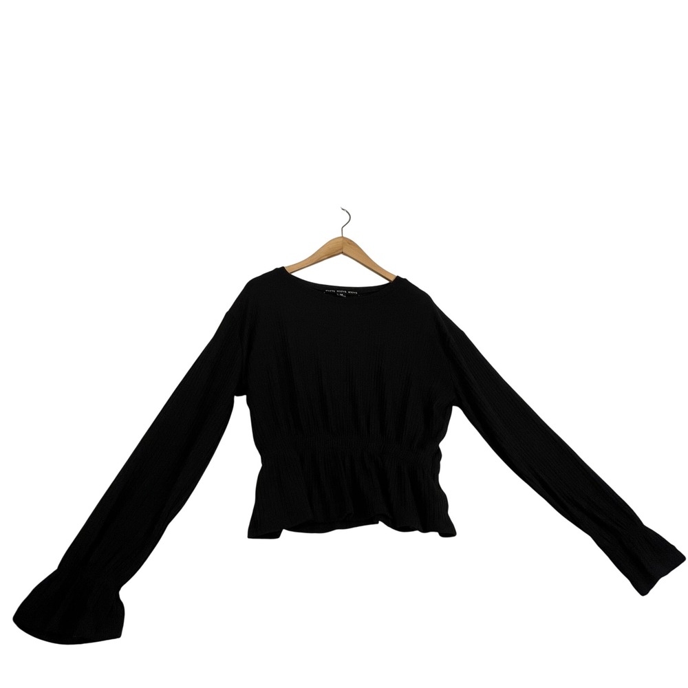 Hyfve Black Ribbed Peplum Long Sleeve Top Crew Neck Size Medium
